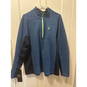 SPYDER Sweater Pullover Men XL Black Blue Quarter Zip Outdoor Outbound
